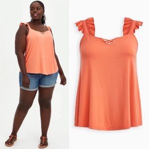 TORRID CORAL SUPER SOFT SWEETHEART LACE-UP TANK TOP